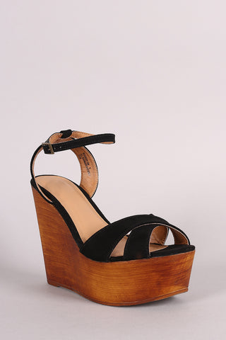 Bamboo Ankle Wrap Open Toe Wooden Heel