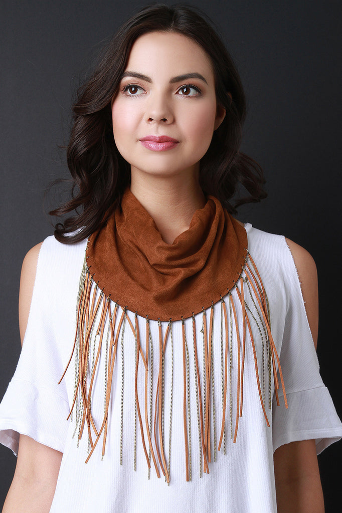 Vegan Suede Chain Fringe Scarf