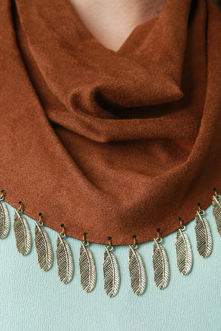 Vegan Suede Feather Charm Scarf