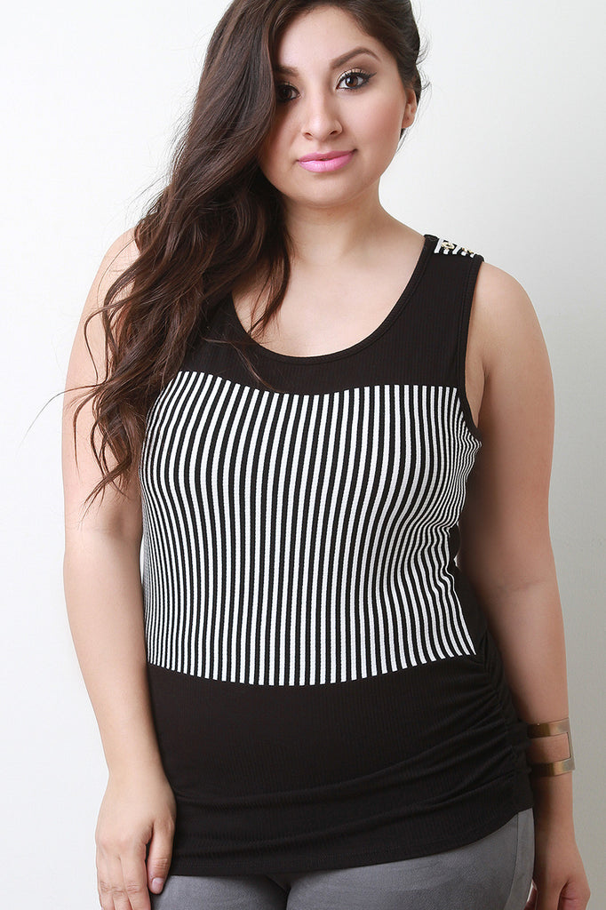 Ribbed Knit Striped Sleeveless Top