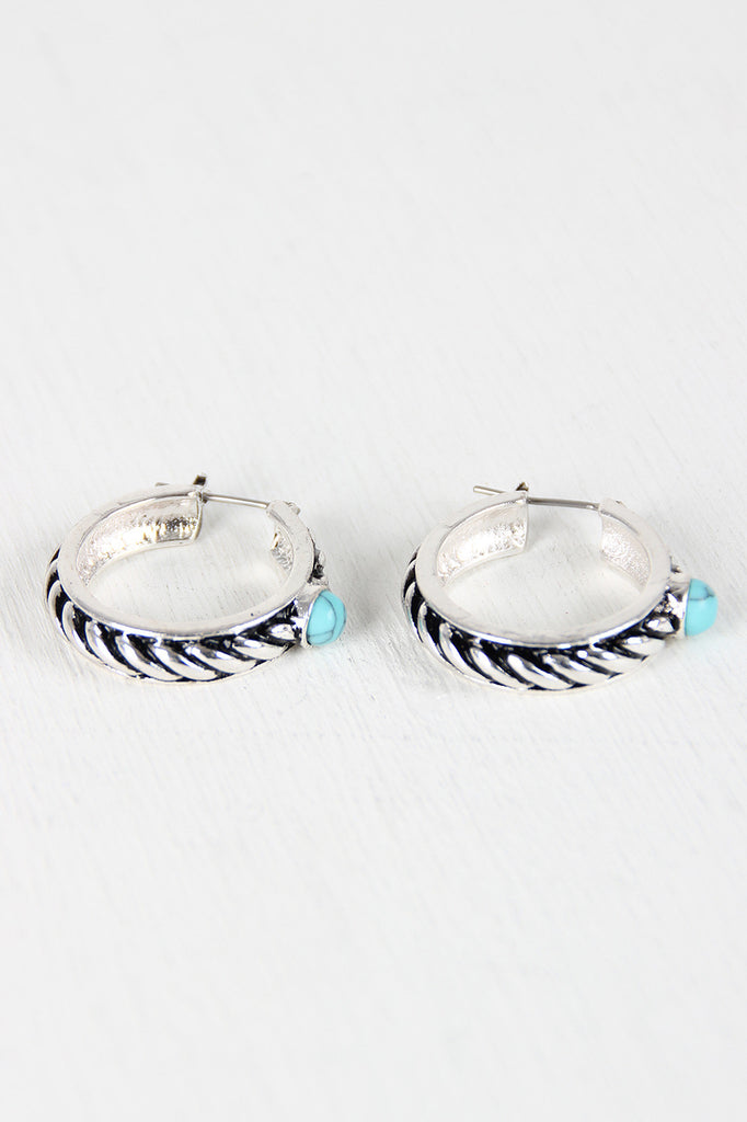 Twisted Hoop Turquoise Stone Earrings