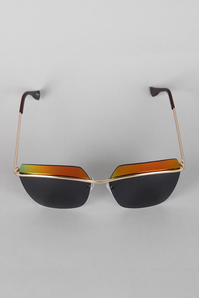 Two Tone Rimless Wide Sunglasses