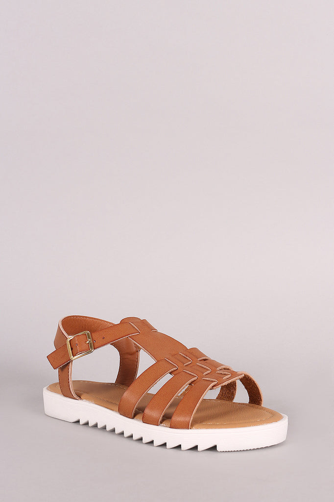 Bamboo Strappy Lug Sole Flat Sandal