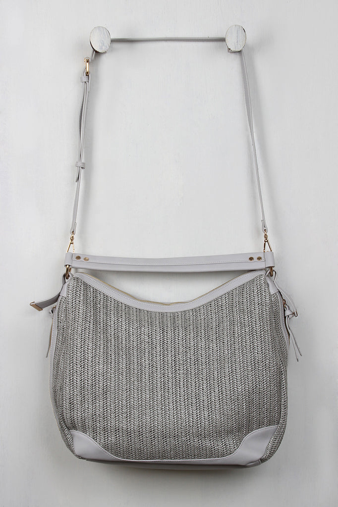 Straw and Vegan Leather Tassel Handbag