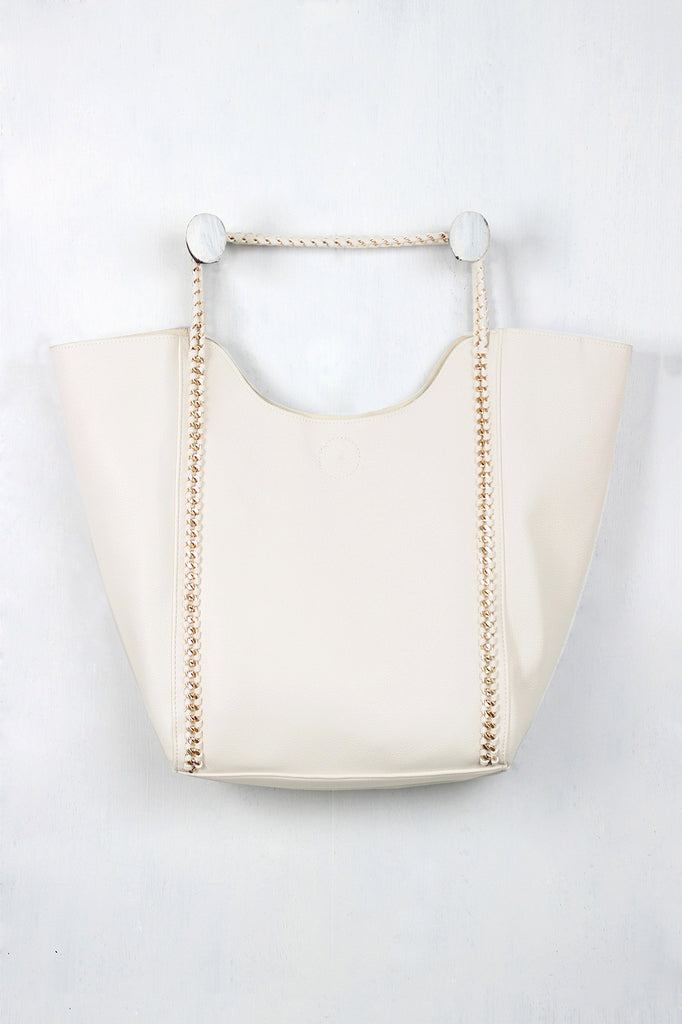 Woven Chain Accent Trapeze Tote Bag