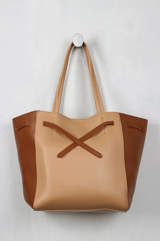 Classic Two-Tone Vegan Leather Tote