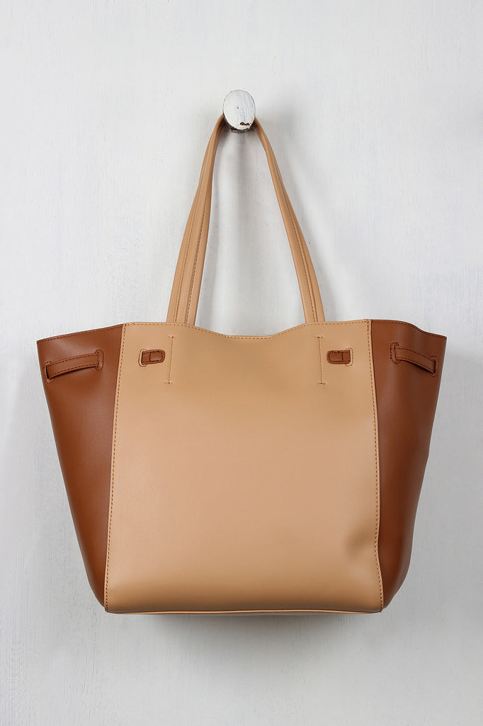 Classic Two-Tone Vegan Leather Tote