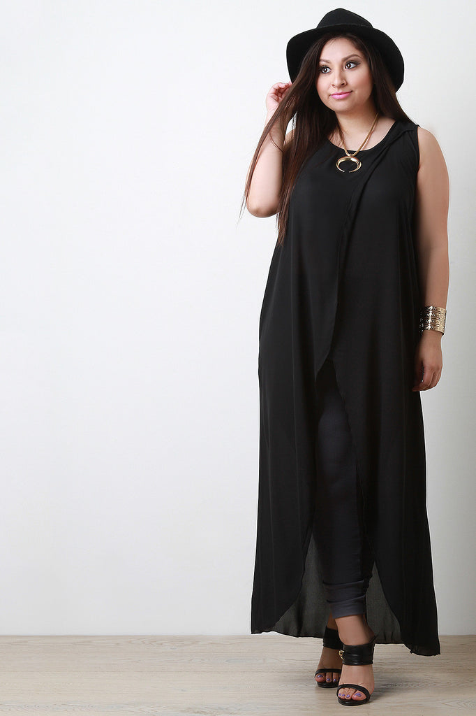 Semi-Sheer Surplice Slit Maxi Top