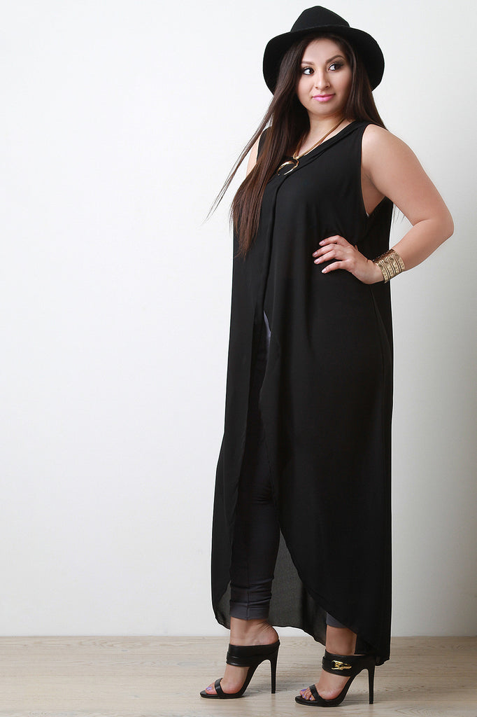 Semi-Sheer Surplice Slit Maxi Top