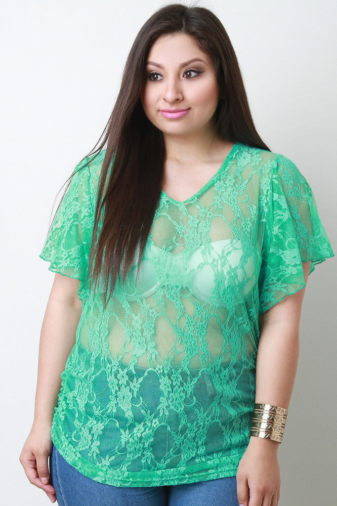 V-neck Floral Lace Pattern Top