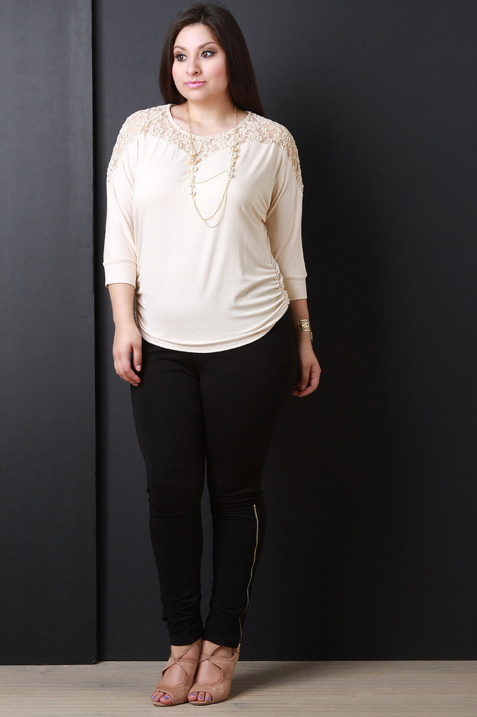 Lace Yoke Dolman Sleeve Necklace Top