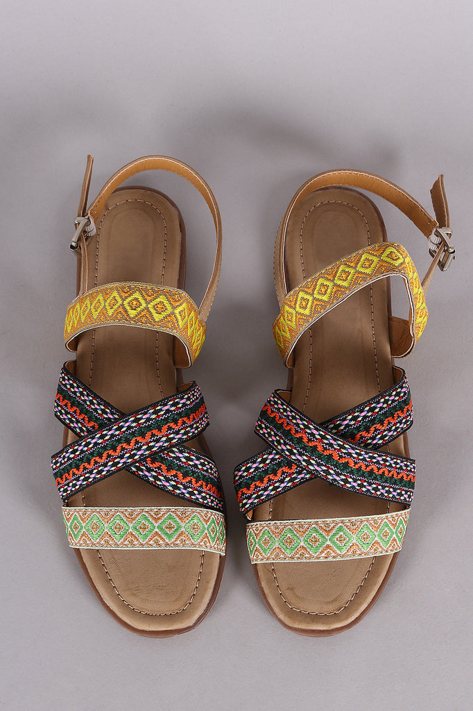 Embroidered Open Toe Slingback Flat Sandal