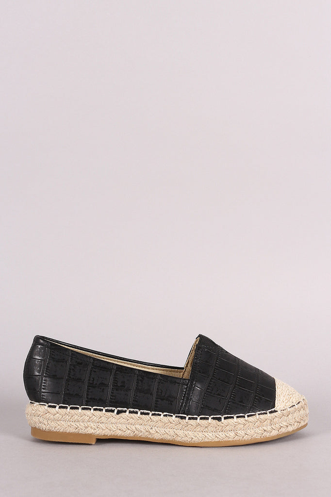 Crocodile Print Braided Espadrille Slip On Loafer Flat