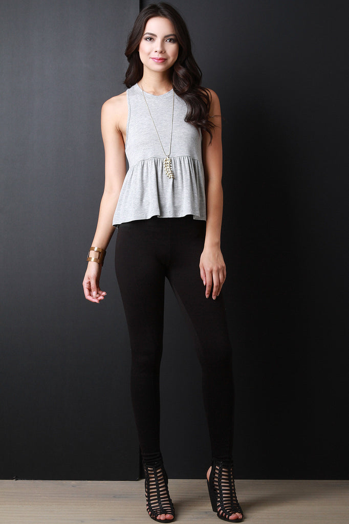 Jersey Knit Round Neck Ruffle Bottom Top