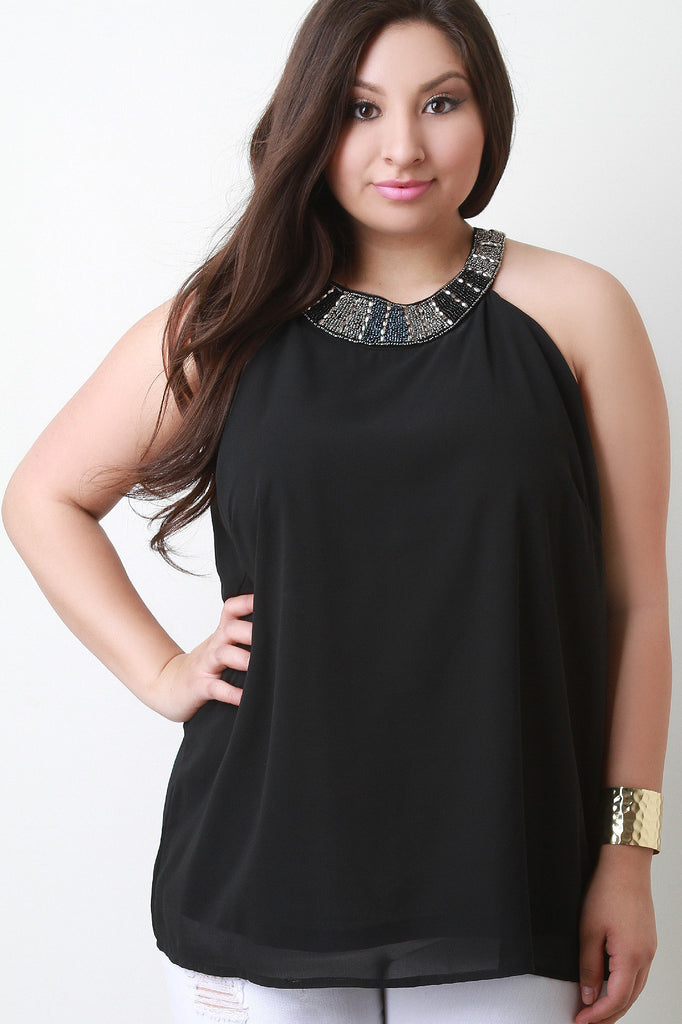 Rhinestone Mock Neck Sleeveless Top