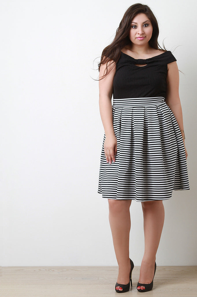 Pleated Stripe Midi Skirt