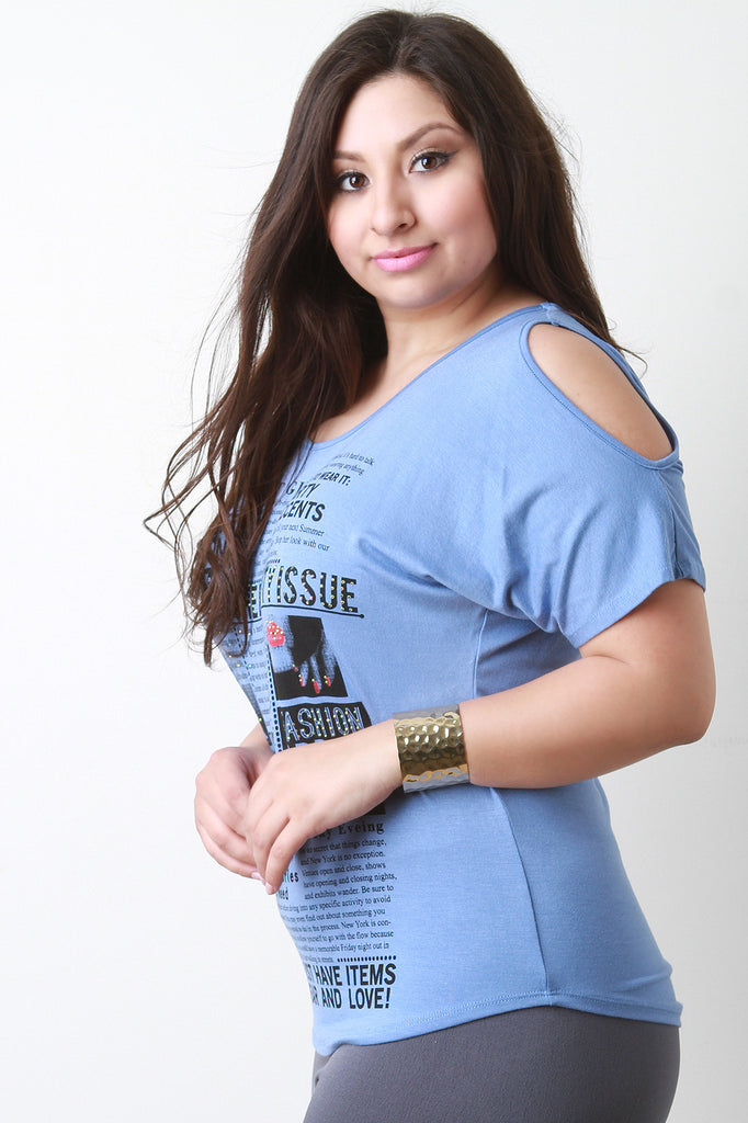 Fashion Newsletter Graphic Print Cold Shoulder Tee