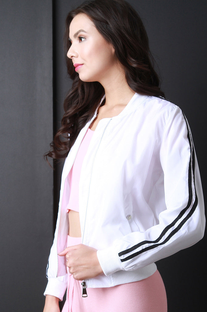 Double Stripe Sleeve Bomber Jacket