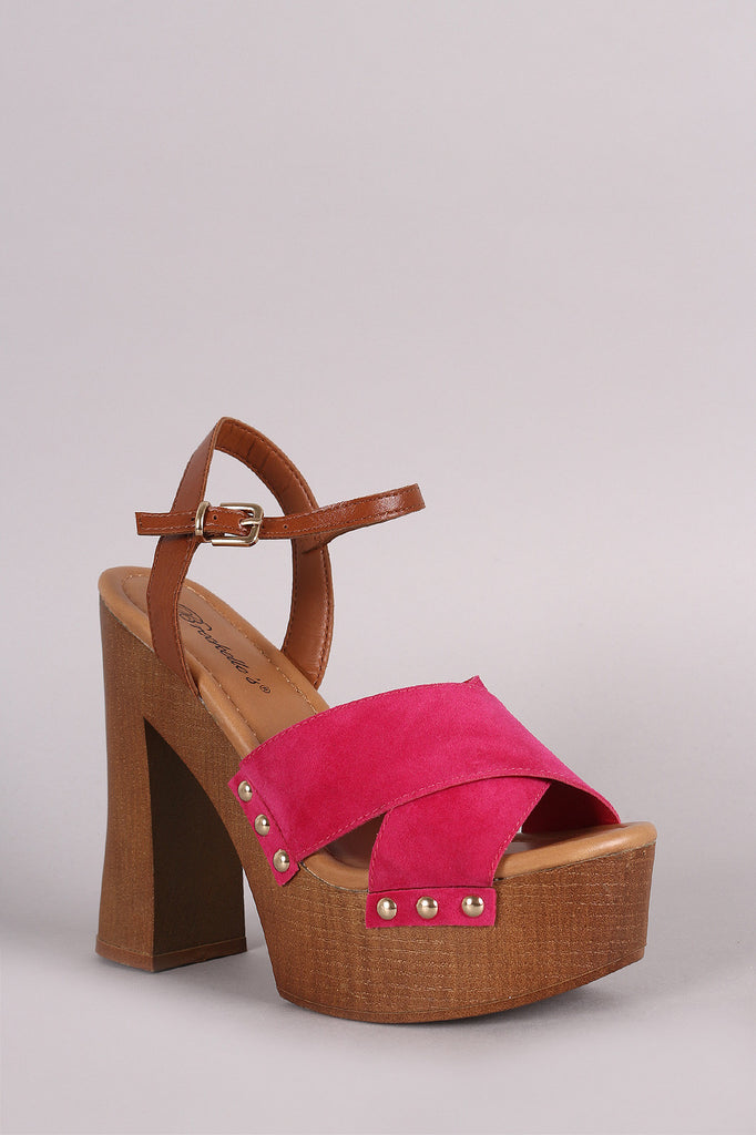 Breckelle Cross Strap Chunky Wooden Platform Heel