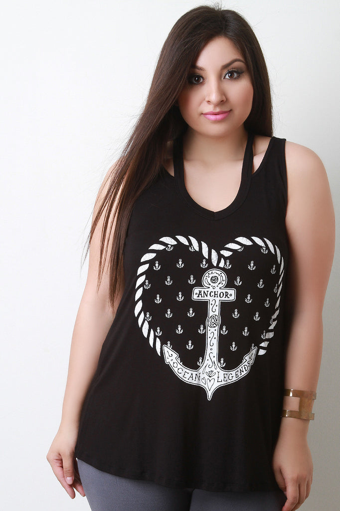 Anchor Heart Cut Out Sleeveless Top