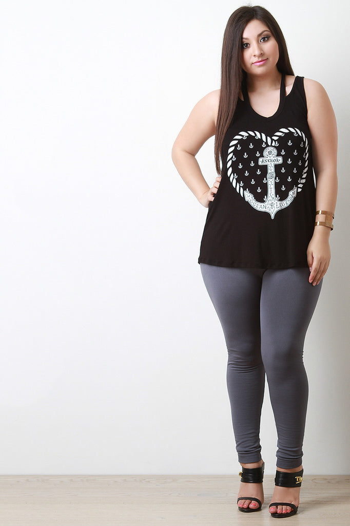 Anchor Heart Cut Out Sleeveless Top