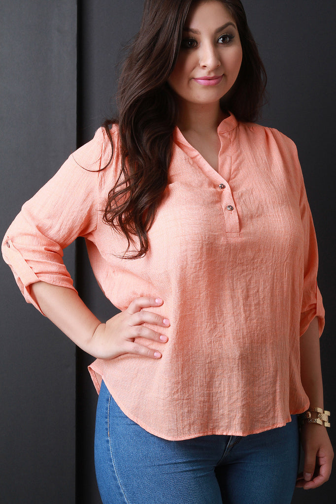 V-Neck Double Button Placket Top