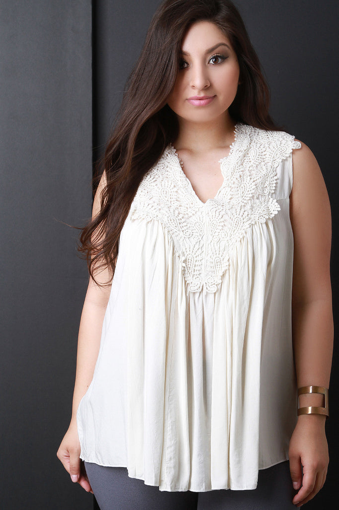 Crochet Lace Sleeveless Gathered Top