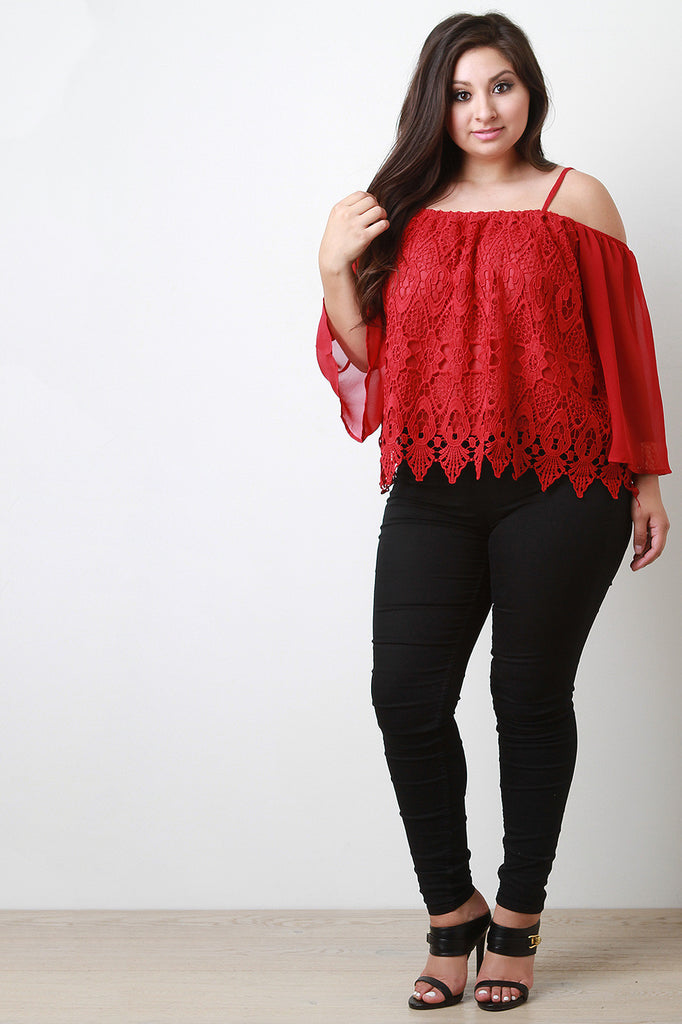 Crochet Lace Off-The-Shoulder Scalloped Hem Blouse Top