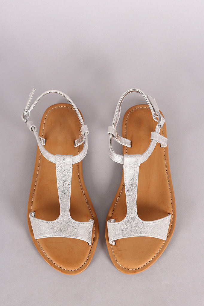 Bamboo T-Strap Open Toe Flat Sandal