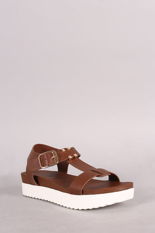 Bamboo T-Strap Flatform Lug Sandal