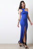 Asymmetrical Cutaway Zipper Slit Maxi Dress