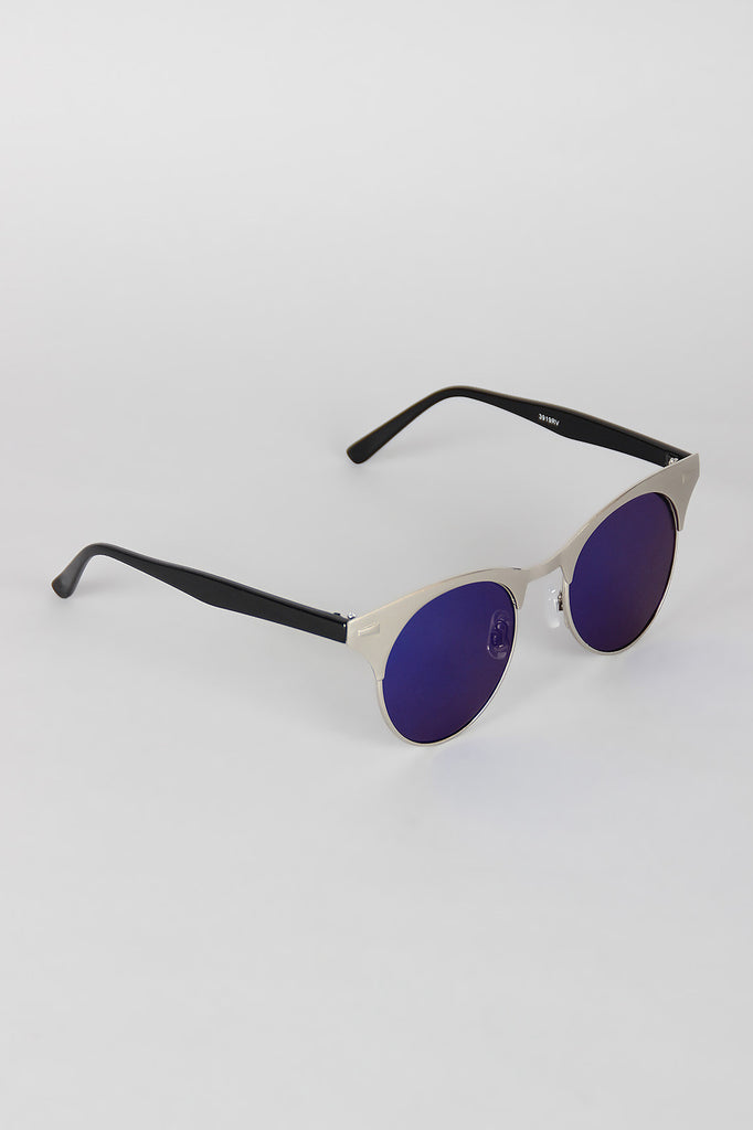 Semi-Rimless Metallic Round Sunglasses