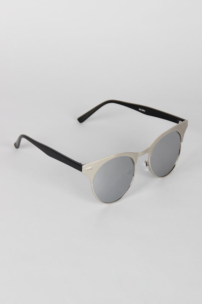 Semi-Rimless Metallic Round Sunglasses