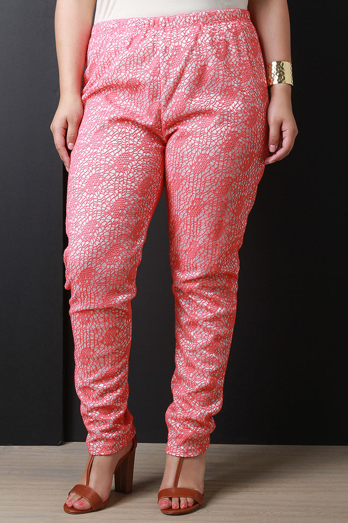 Lace Pattern Overlay Leggings