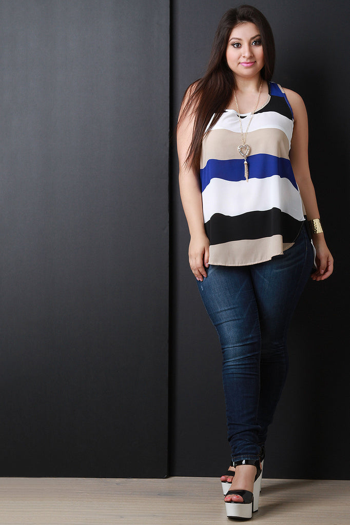 Multicolor Striped Sleeveless Flowy Necklace Top