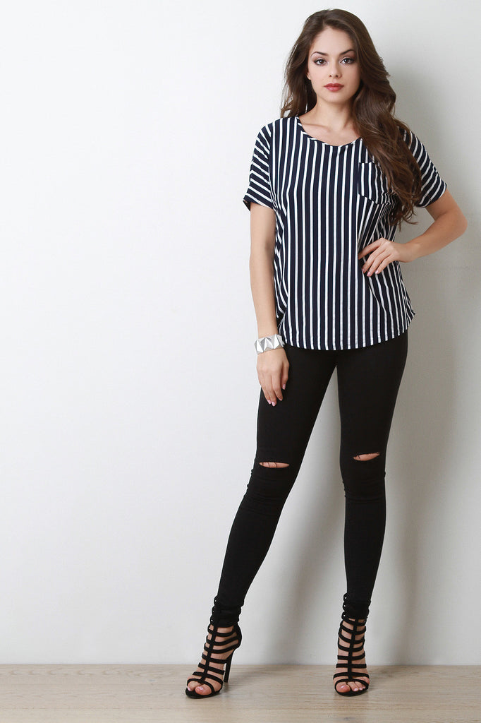 Vertical Stripe Surplice Back Top