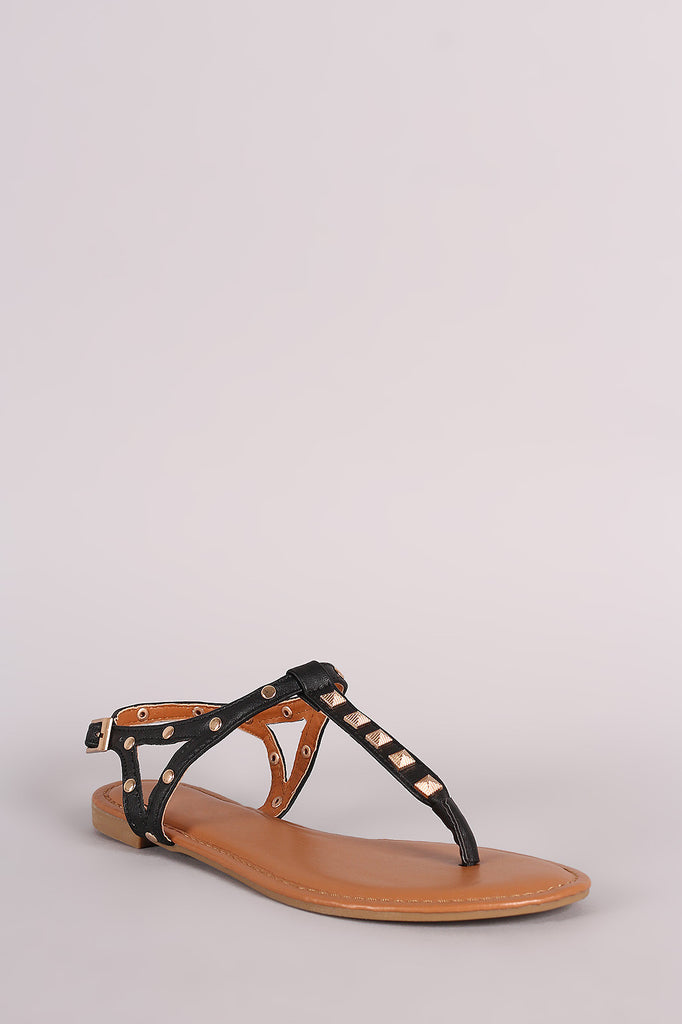 Bamboo Studded T-Strap Flat Sandal