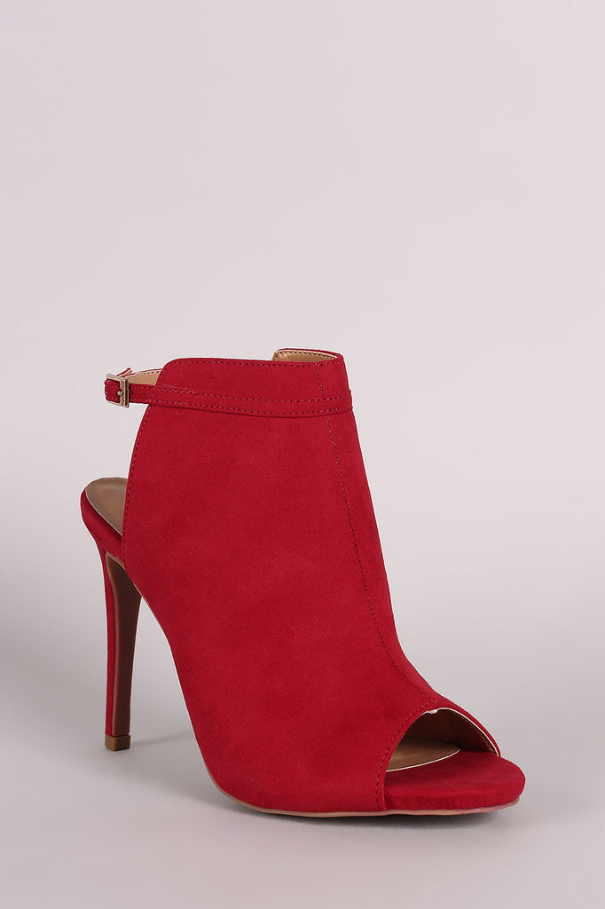 Anne Michelle Suede Peep Toe Mule Booties