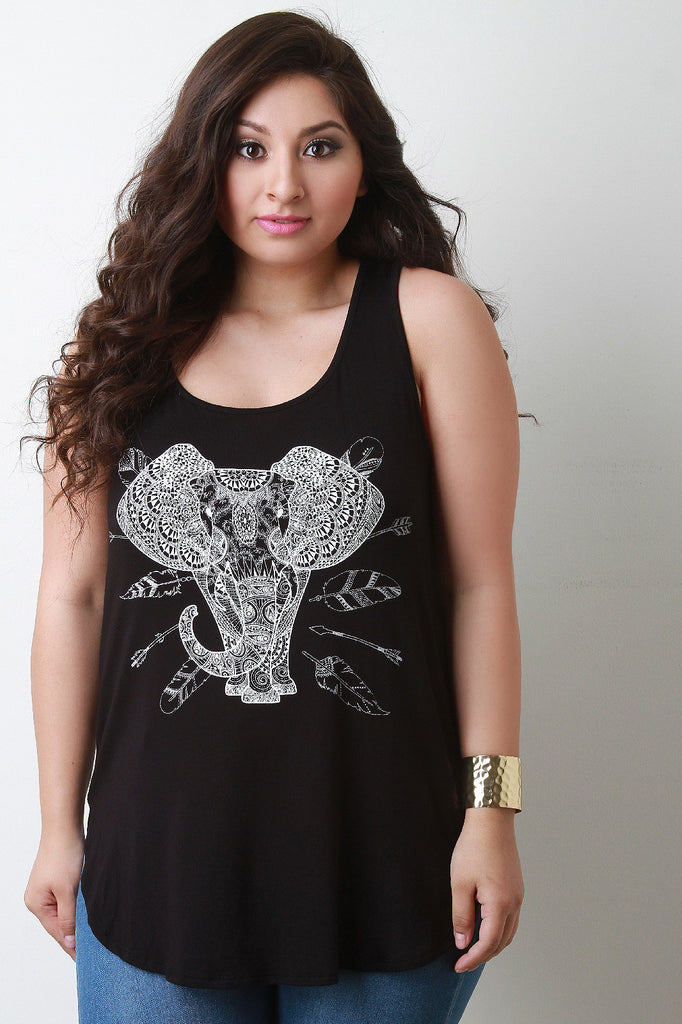 Elephant Graphic Print Sleeveless Racerback Top