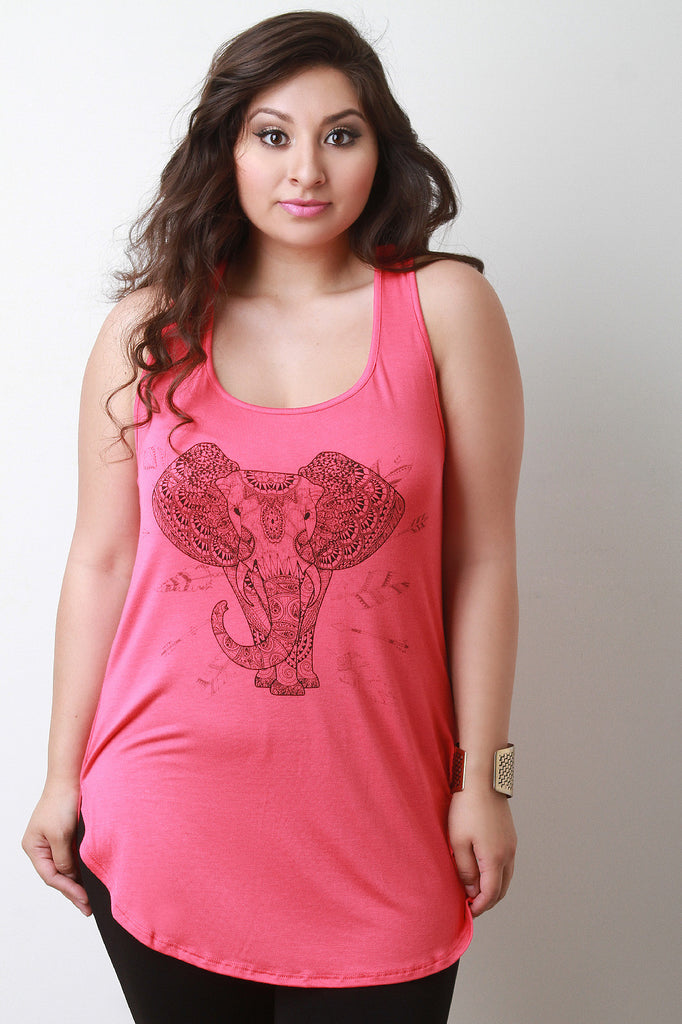 Elephant Graphic Print Sleeveless Racerback Top