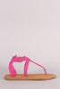 Bamboo Nubuck Lug Sole Crisscross Ankle Strap Thong Flat Sandal