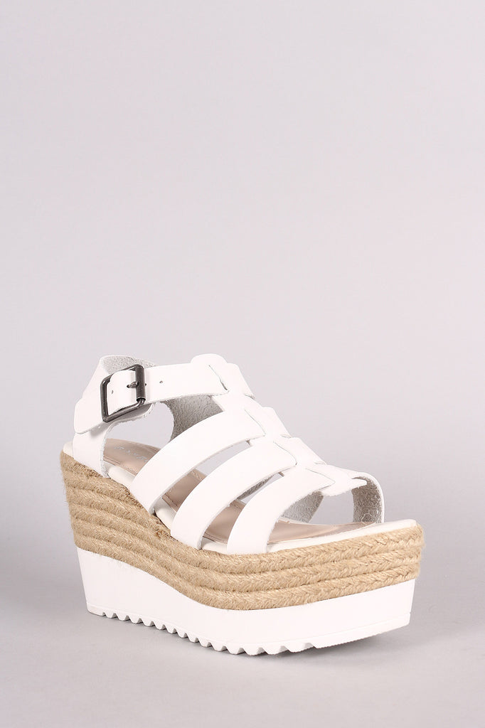 Bamboo Strappy Lug Sole Fisherman Espadrille Platform Wedge