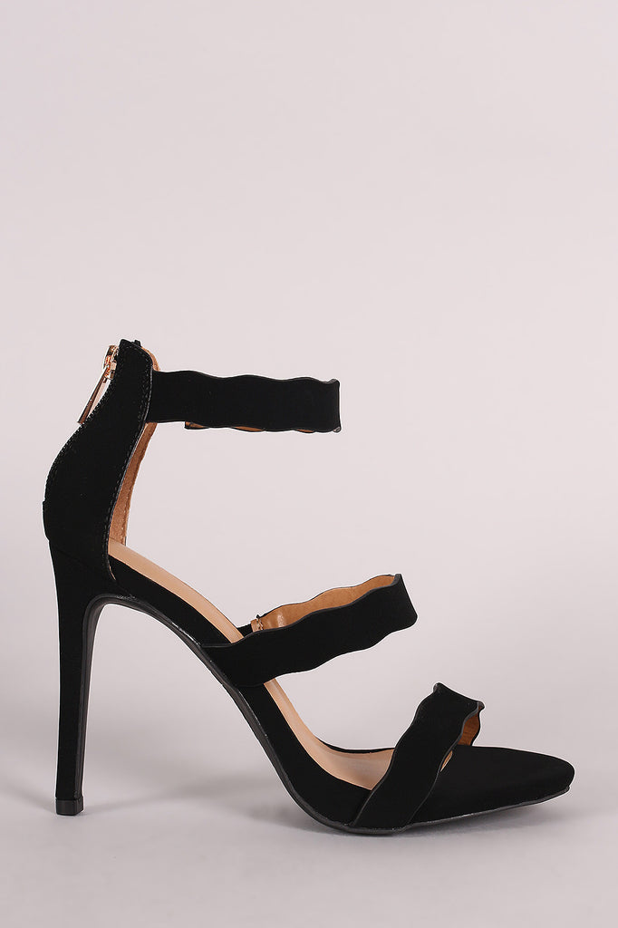 Anne Michelle Nubuck Triple Scalloped Straps Stiletto Heel