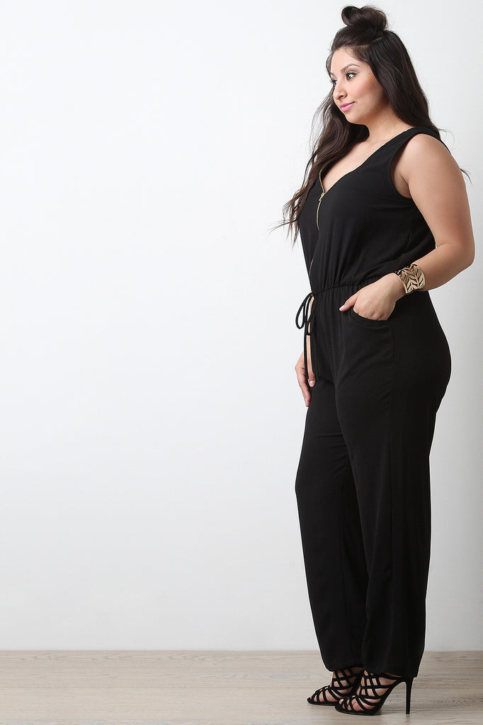 Chiffon Zip-Up Sleeveless Jumpsuit