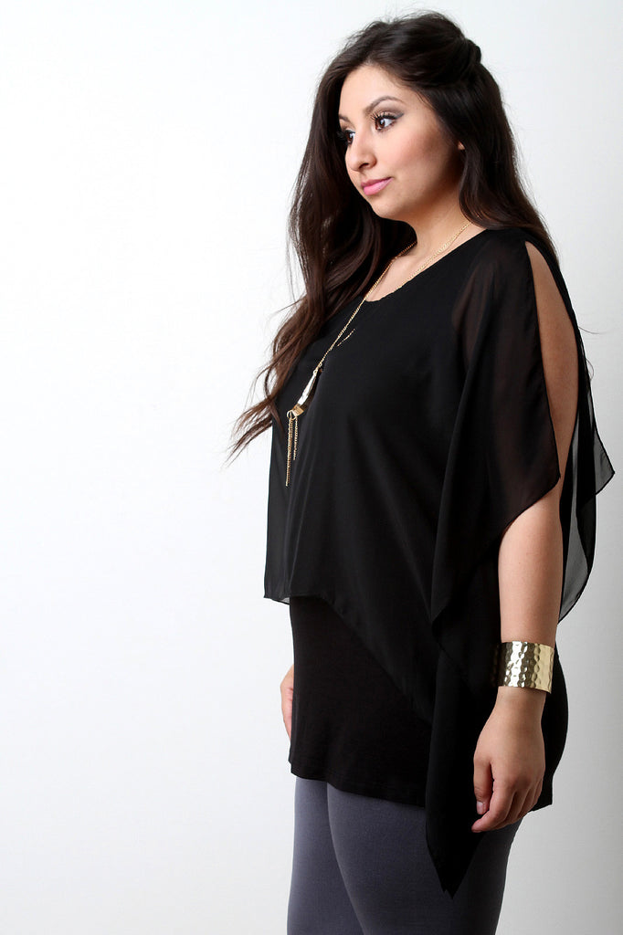 Chiffon Poncho Overlay Teardrop Necklace Top