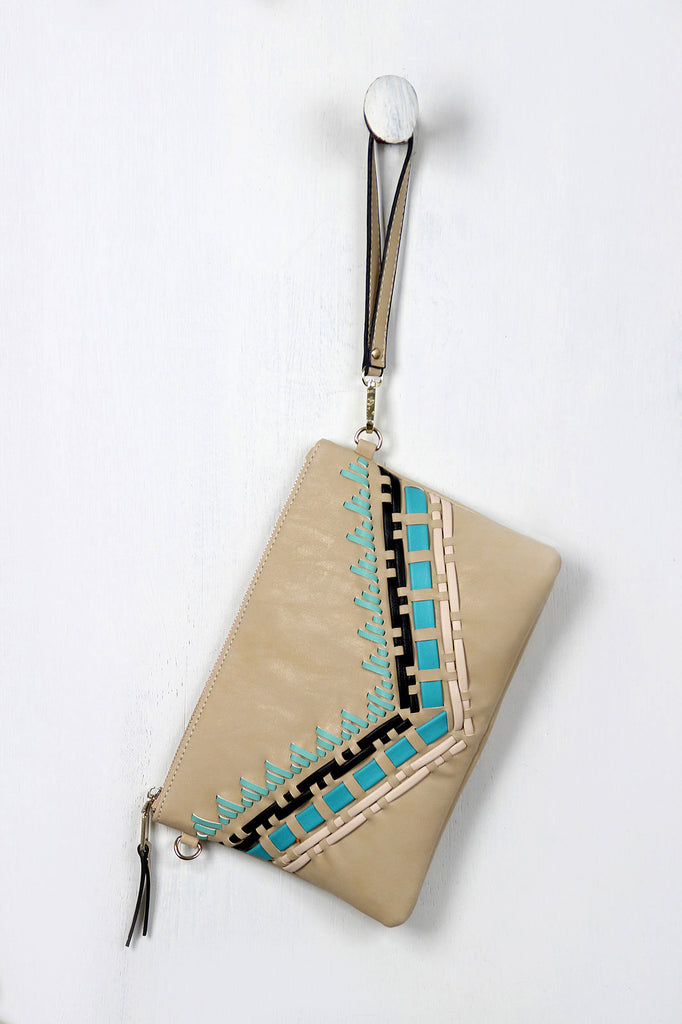 Native Contrast Stitched Clutch