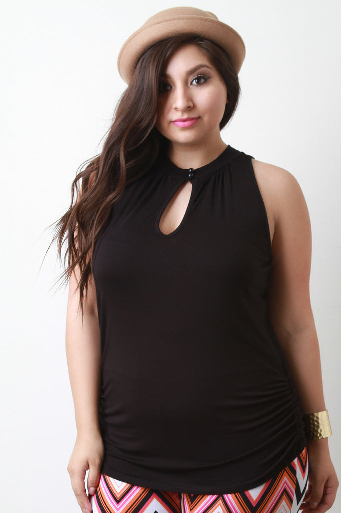 Mock Neck Hook Keyhole Sleeveless Top