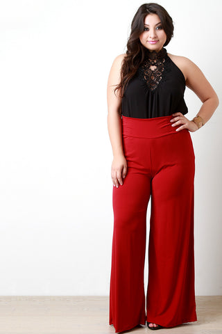 Stretchy Soft Knit Wide Legs Pants