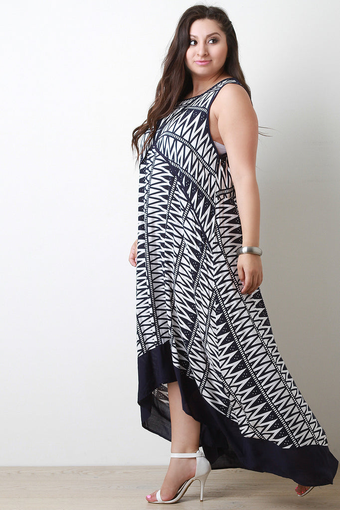 Woven Print Crochet Sleeveless Maxi Dress