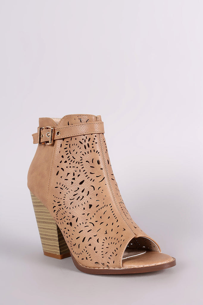 Perforated Side Buckle Peep Toe Booties